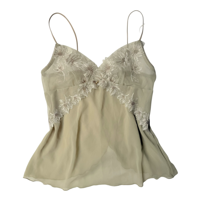 BNWT Japanese brand coquette light olive green floral embroidered cups cami 