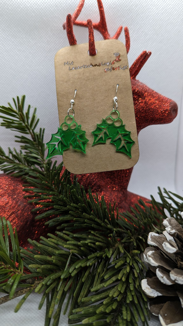 Ohrringe Acryl Mistelzweig grün