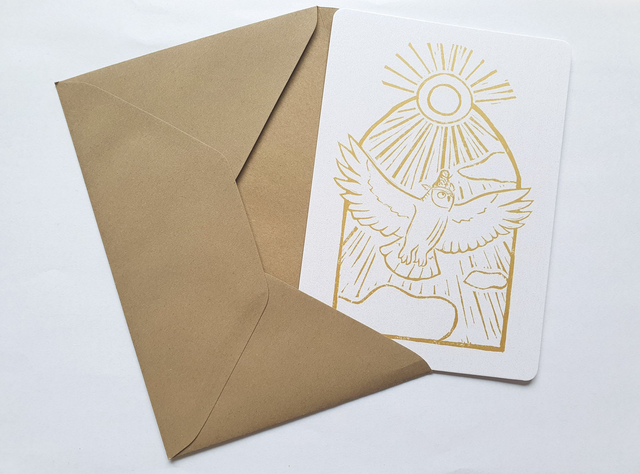 Flying Owl Gold Postcard