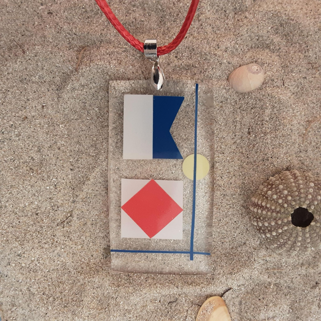Pendentif rectangle moyen collection Maritime transparent pavillon Alpha Foxtrot &quot;je n&#039;ai pas l&#039;intention de quitter mon navire&quot;