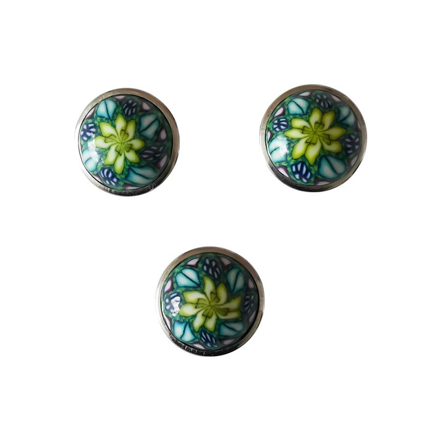 Bouton pression mandala vert jaune