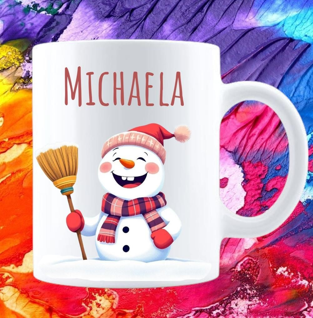 Keramik Kaffeebecher Schneemann Personalisiert 