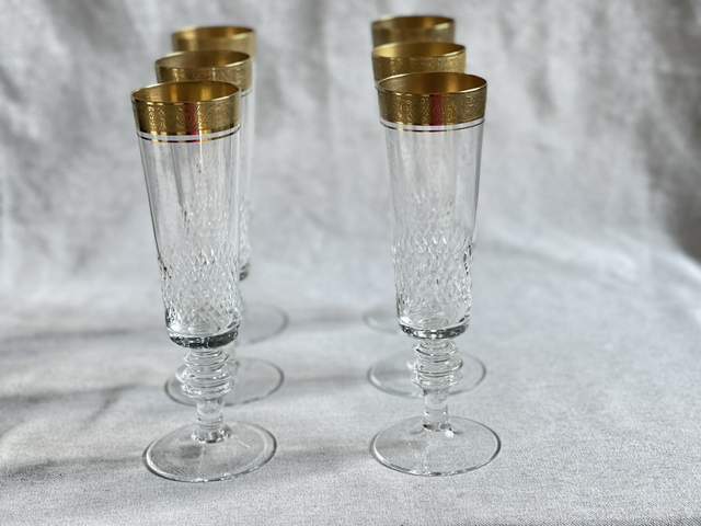 Set von 6 Champagnergläsern/ Sektgläser  mit Mintonbordüre 24karat Gold