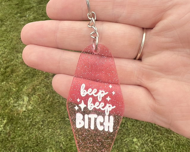 Beep beep bitch mini motel keychain