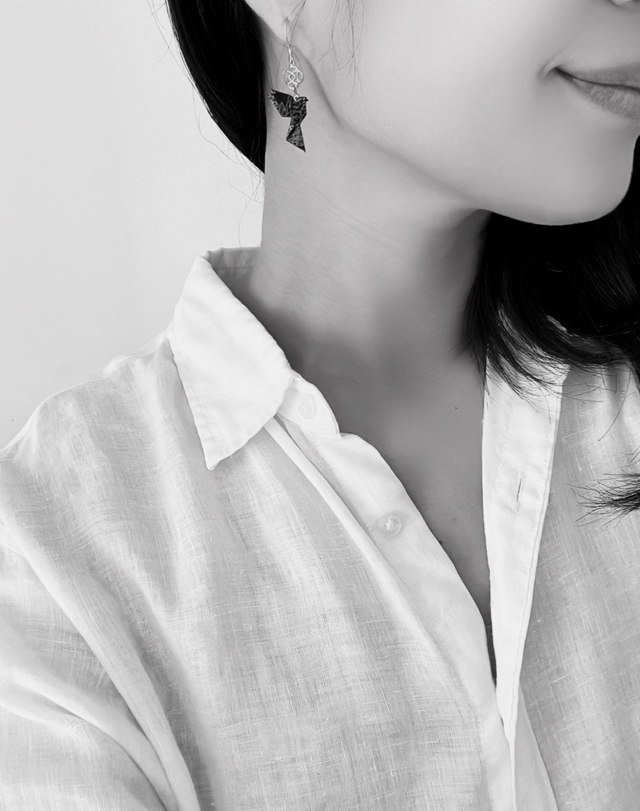 Origami Colombe, oiseau / GOLD FILLED, Or laminé / Boucles d'oreilles / Papier japonais washi / Vert, or / Bijou japonais origami /