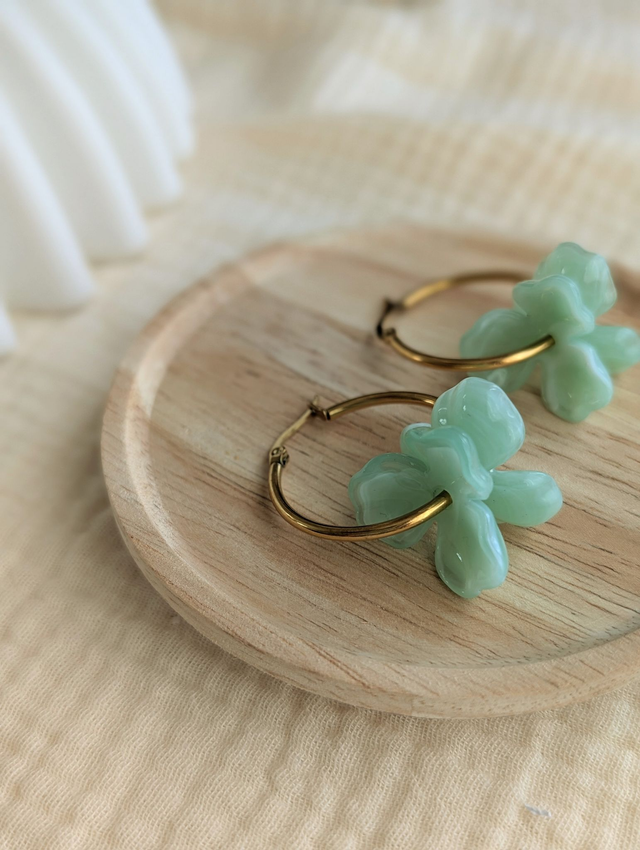 Créoles ROSALIE courtes vert d'eau