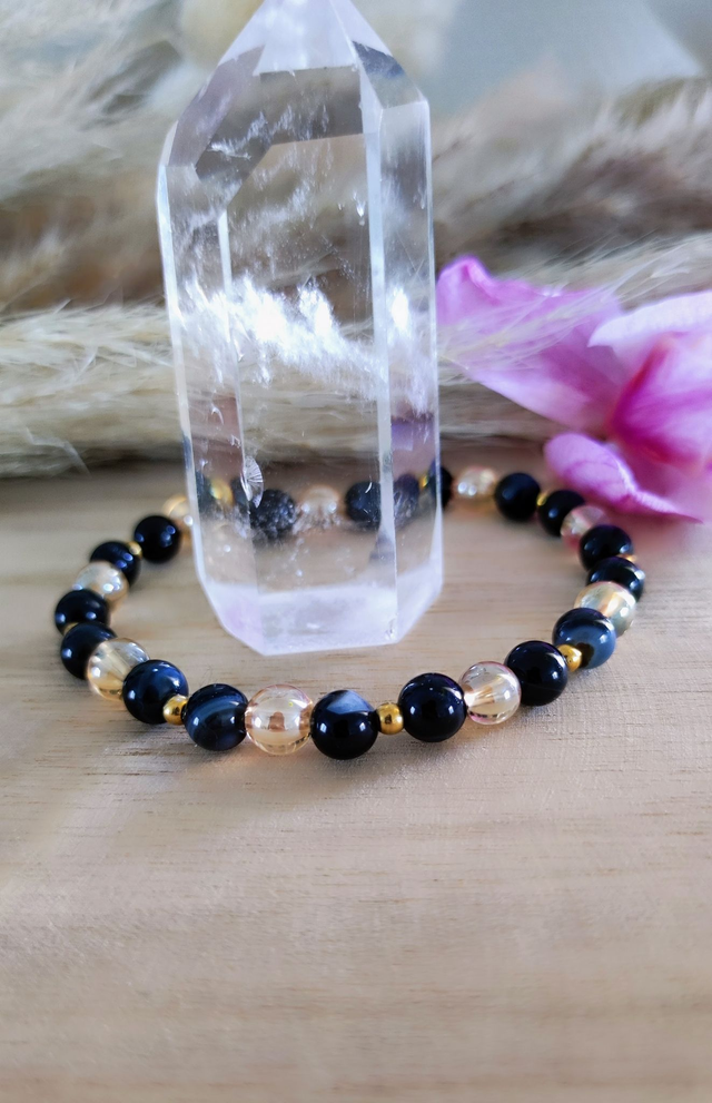 A Bracelet "Renouveau et Protection" Agate noire