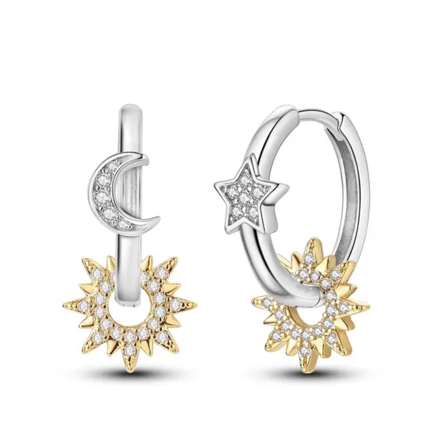 Asymmetrical sun & moon hoops
