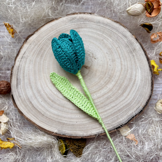 Tulipe ouverte et sa feuille (personnalisable pour créer votre bouquet)