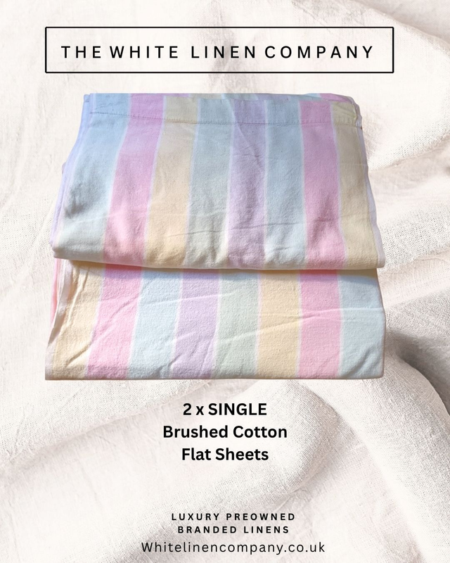 2 x Brushed Cotton Candy Stripe SINGLE FLAT SHEETS - Pastel Stripes