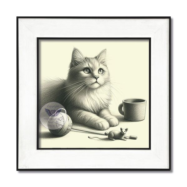 Artistic print of cat in square frame (C30)