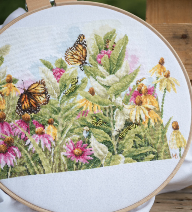 Butterflies and Cone Flowers Cross Stitch Kit by Vervaco