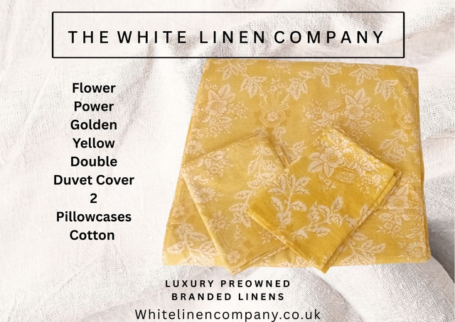 Flower Power Golden Yellow Retro Vintage Double Duvet Cover 100% Cotton