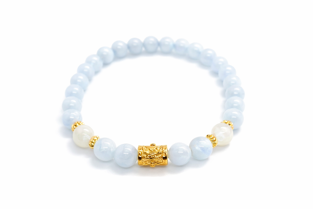 Bracelet Aigue-Marine & Pierre de Lune – Plaqué Or 24K