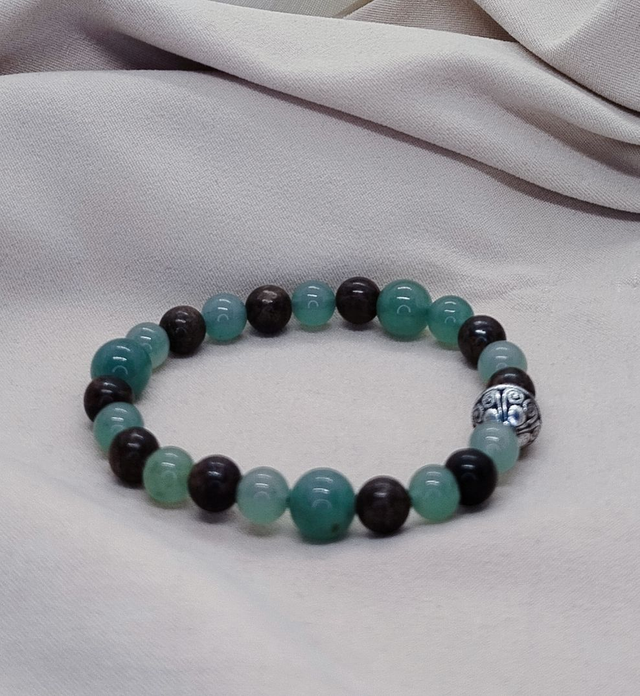 Bracelet homme 19 cm en pierres naturelles  (aventurine verte, bronzite)