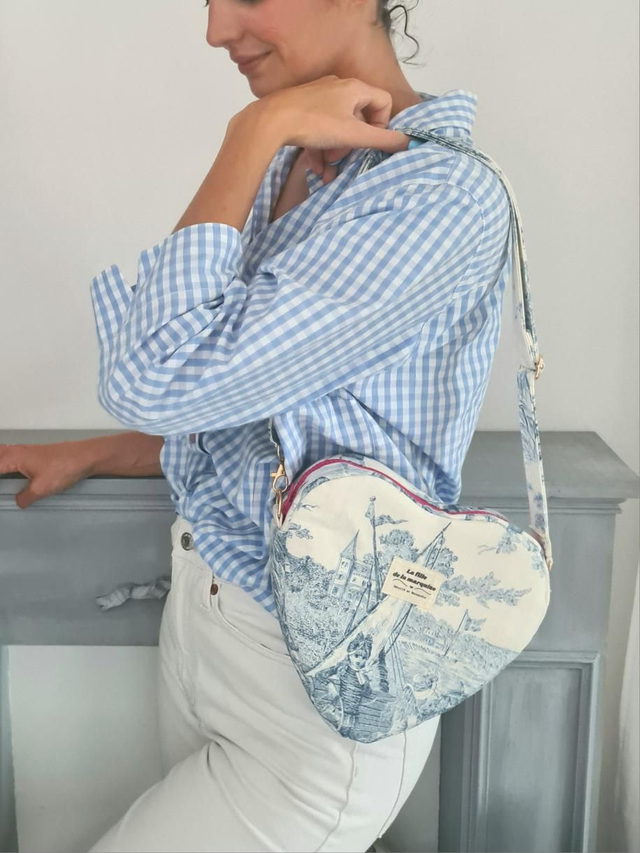 Sac bandoulière coeur toile de Jouy