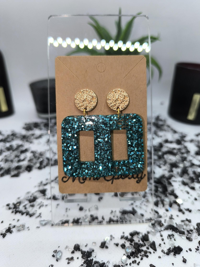 Boucles d'oreilles rectangle (large) paillettes bleu turquoise 