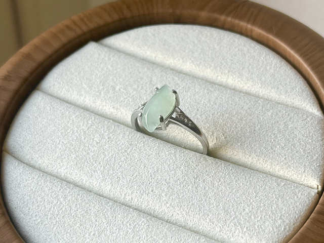 Bague en jade &amp; argent 925 (ajustable) - ZSJ041