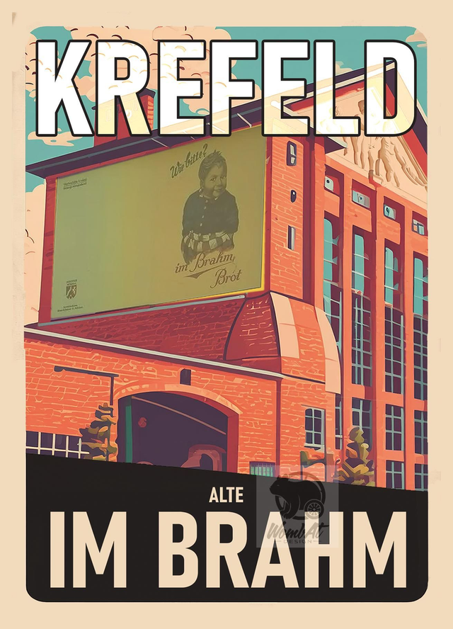 Retro-Reise-Poster Krefeld: Alte Im Brahm Brotfabrik
