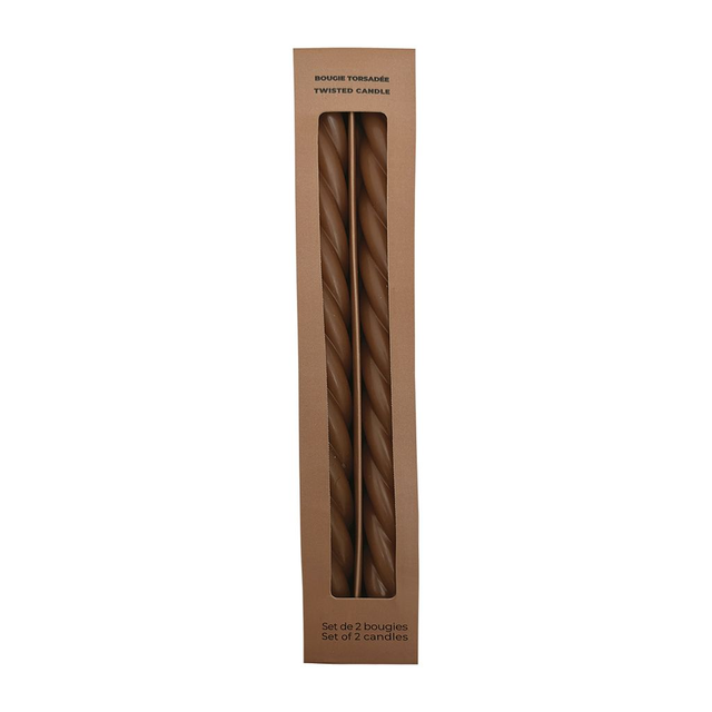Set de 2 bougies longues torsadées marron 