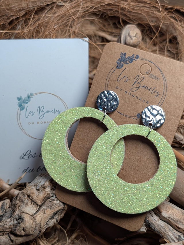 Boucles d'oreilles Années 80/90 Moon jaune paillettes x028