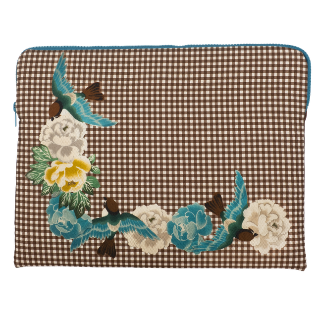 Housse Ordinateur 13 pouces - Vichy Brun - Lin et Coton