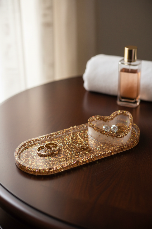 Plateau bijoux coeur - Nacre pailleté