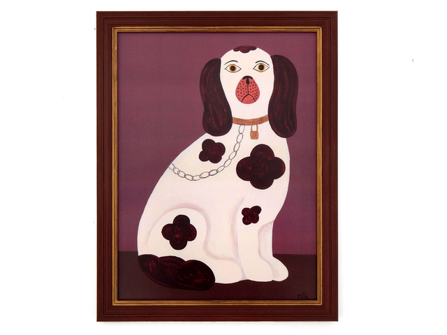 Framed Fine Art Print - Staffordshire Dog - Right Facing - Pink