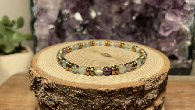 Bracelet FLUORITE 4mm (Avec Hématites)