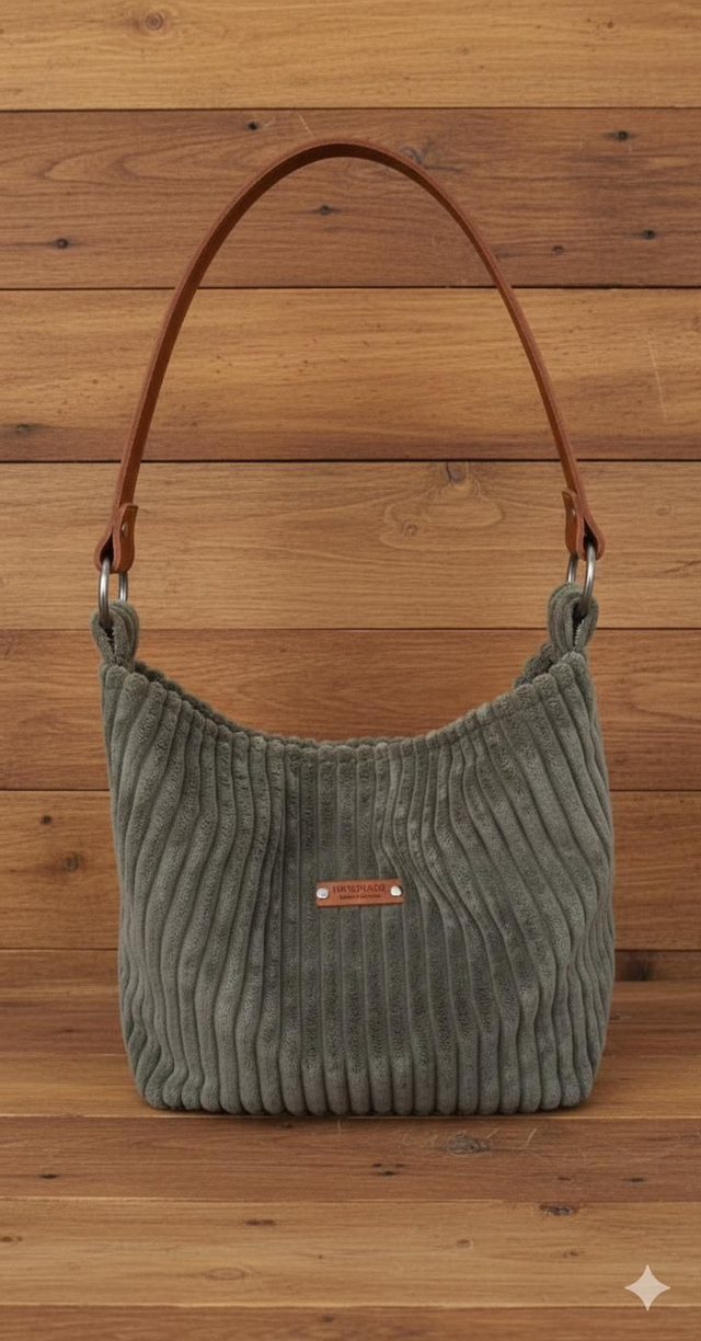 Sac à main porté épaule velours vert olive