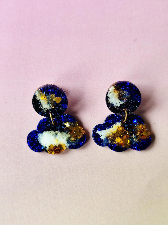 Boucles d&#039;oreilles Cloud 9 Nuages bleu et doré