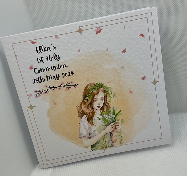 Personalised First communion card for girls. First Holy Communion and confirmation gift set.