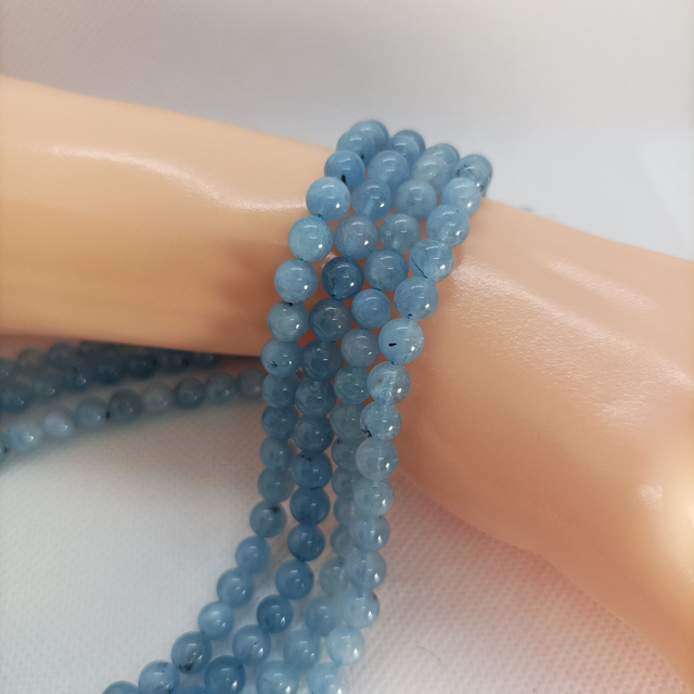 Aigue Marine / Fil de Perles en 6 mm / Boules en Pierres Naturelles Rondes et Polies