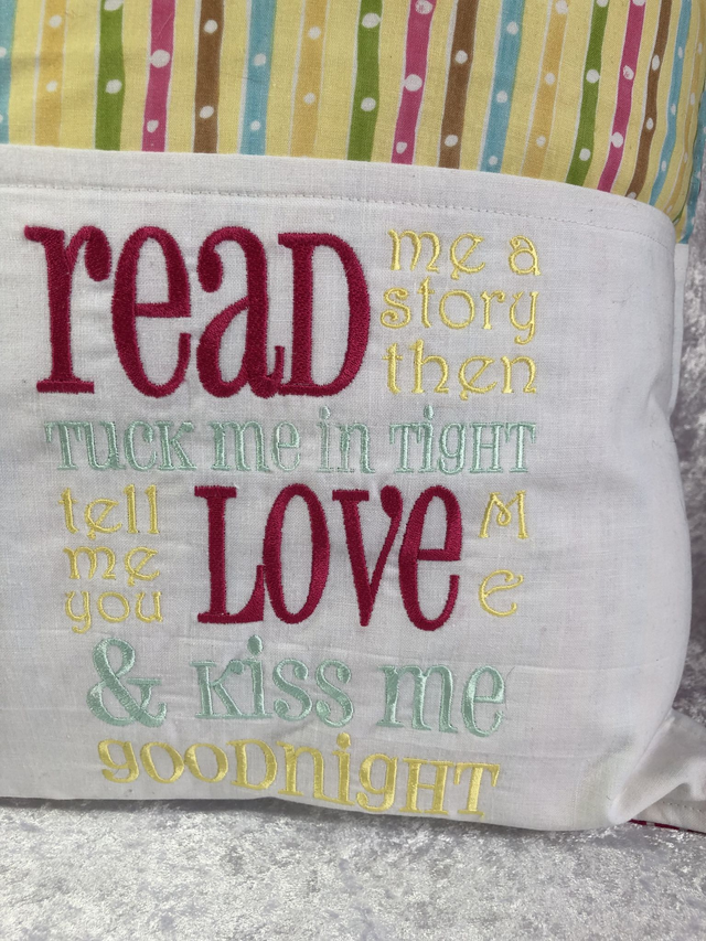 Cute Girl Reading Book Cushion with embroidered pocket
