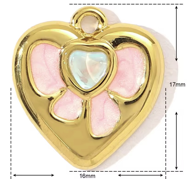 Charm cuore con fiocco rosa e zircone 