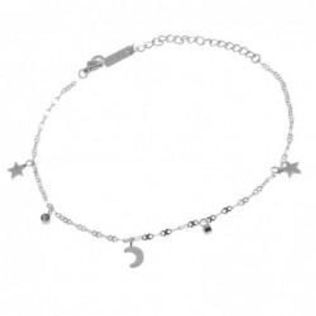 Cavigliera donna in acciaio colore argento con lune e stelle 