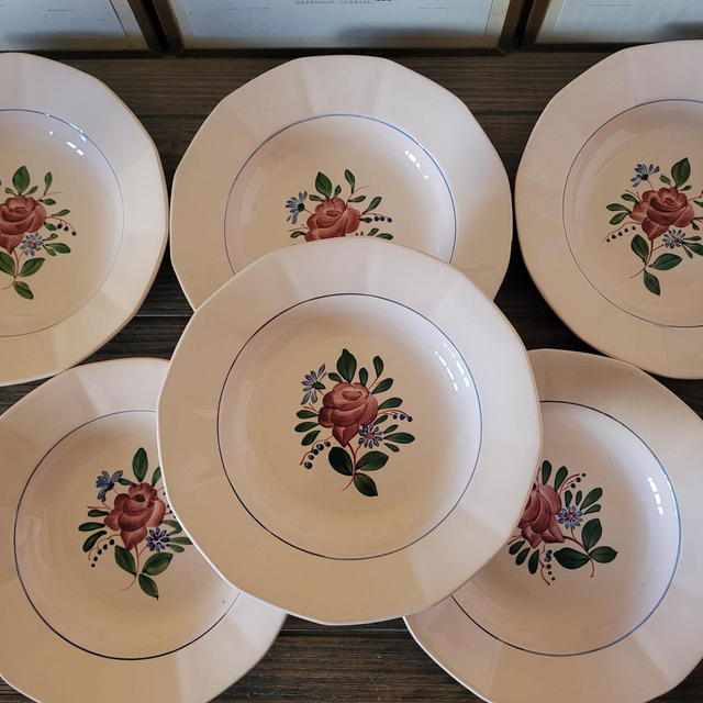 X Assiettes creuses Digoin Sarreguemines modèle 9177 rose poudrée 