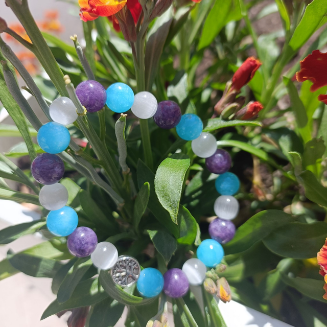 Bracelet Œil de chat, Améthyste & Amazonite