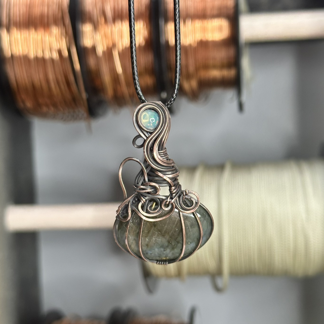 Labradorite pure copper wrapped pendant 