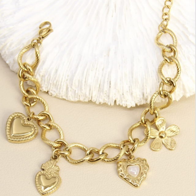 Bracelet charm cœur - gros maillons