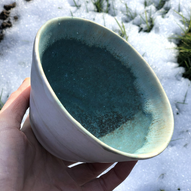 Bol vert et blanc en grès