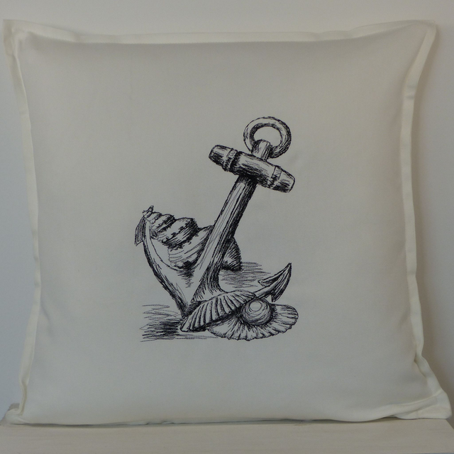 Kissenhülle weiß „Anker mit Muschel"