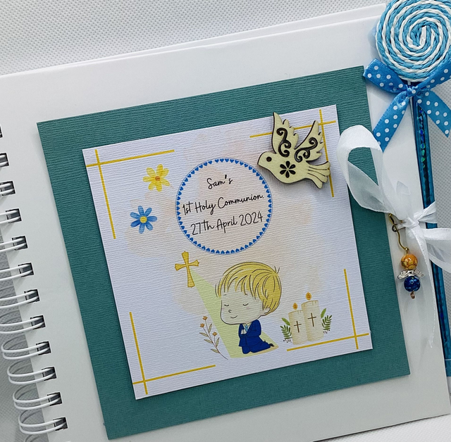 Boys&#039; First Communion and Confirmation Scrapbook album-Personalised with Name and Date. 