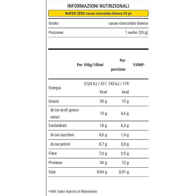 WAFER ZERO 35 G CACAO CIOCCOLATO BIANCO