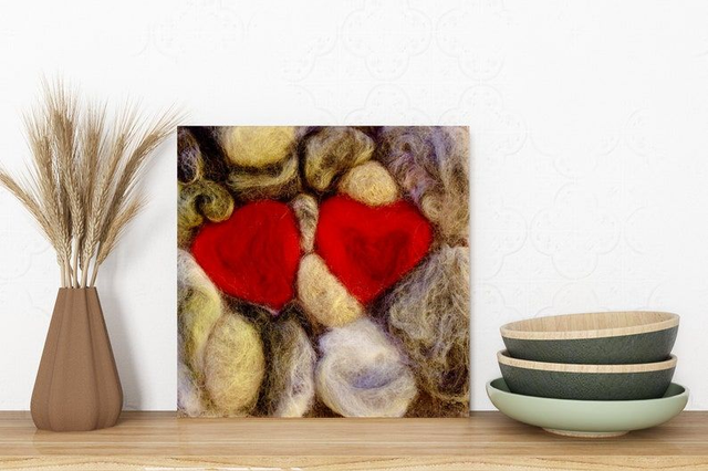 Tableau Romantique Cœurs sur Galets ❤️ | Art Mural Fait Main – Cadeau Saint-Valentin Unique 🎨