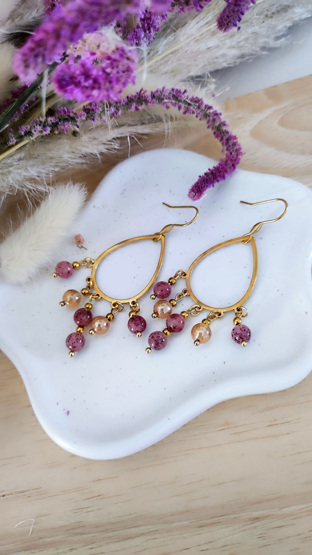 Boucles d'oreilles "Bohème" Quartz fraise