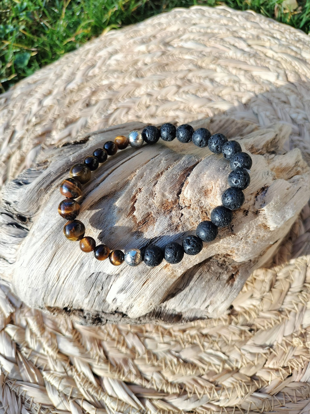 Bracelet homme Pierre de lave et Oeil de tigre