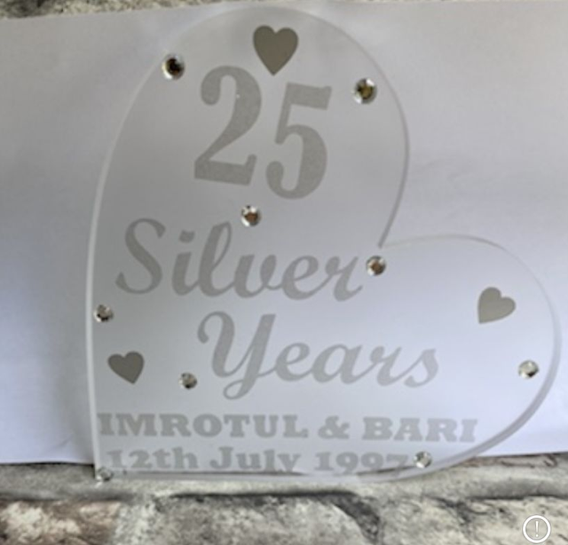 Frosted acrylic silver wedding heart