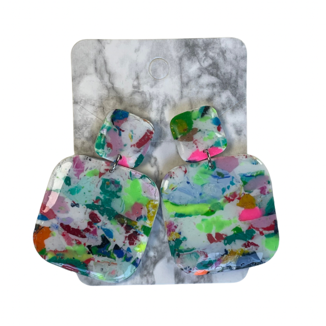 Multi coloured square earrings