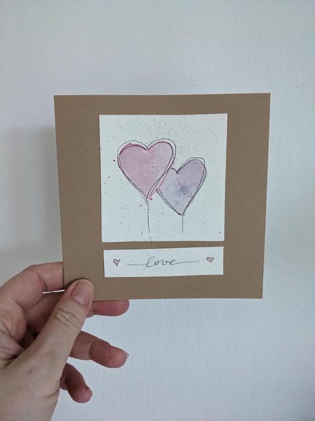 Hand Painted Valentine's Card - Love Hearts